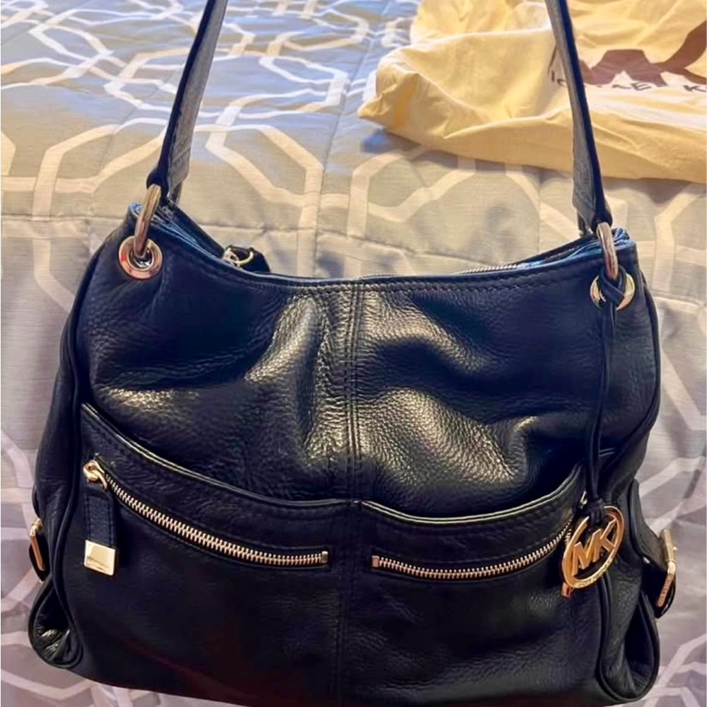 Michael Kors Black Structured Shoulder Bag with Gold Hardware